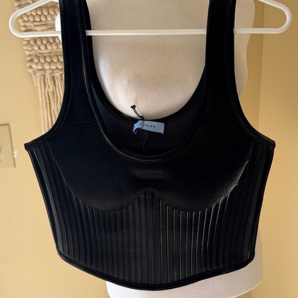 Mugler Glossy Corset Black Fitted Tank Top sz 42 - Picture 5 of 11